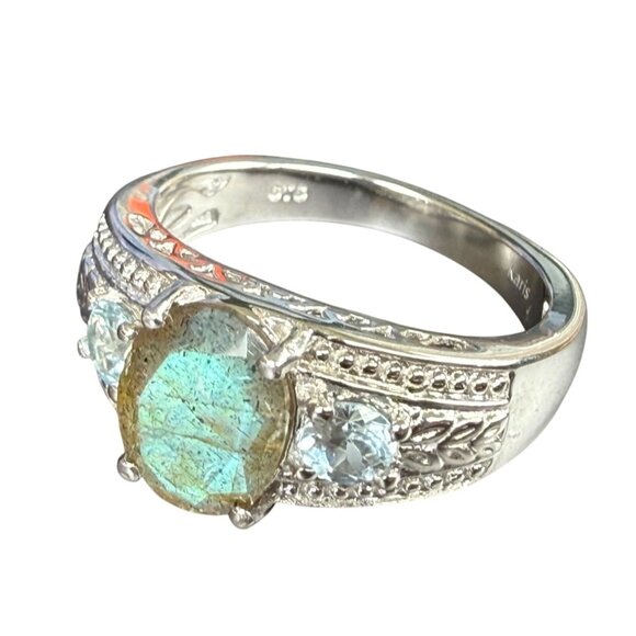 Labradorite & Blue Topaz Oval Ring Size 10 - Picture 1 of 4